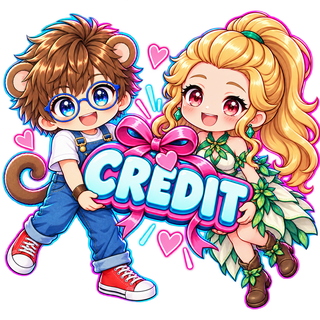 贈り物のようなCREDITの文字を運ぶ2人のもんち
